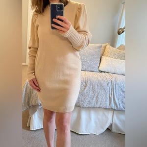 WAYF Camel Puff-Ssleeve Sweater Dress